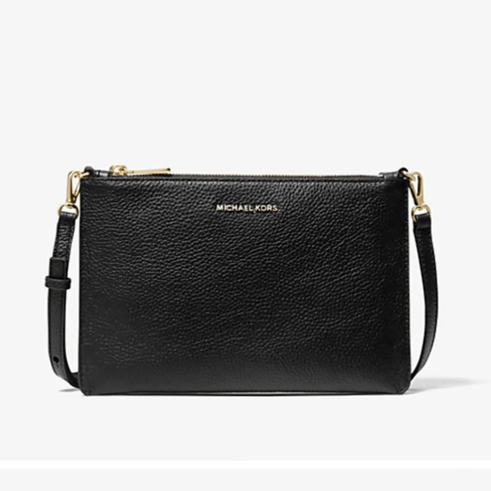 Michael Kors Double Pouch Crossbody Med/Large Black Pebbled Leather Excellent! - Picture 1 of 14